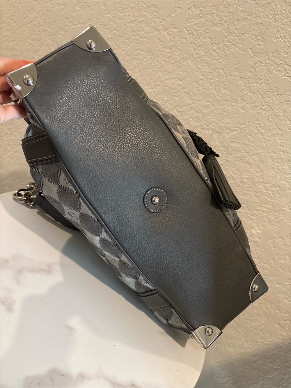MCM Gray Drawstring Tote Bag with Chain Handle - Picture 7 of 16